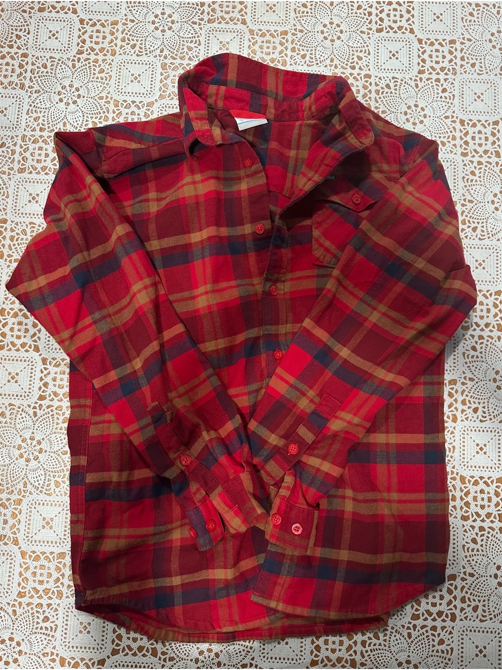 Columbia Pine Street Stretch Red Plaid Flannel Shirt Women’s L